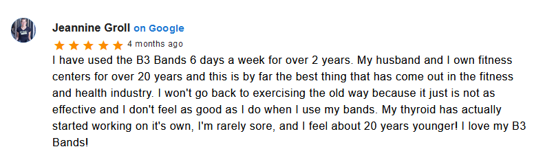 Google Review testimonial about the benefits of B3 BFR Bands